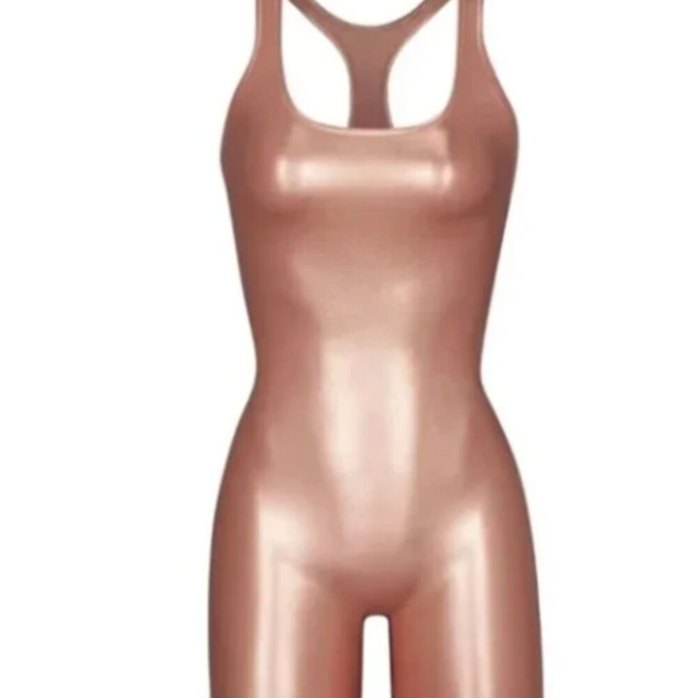 SKIMS Metallic Swim Cycle Suit Womens Small Champagne Rose Gold SW-BSS-0041 NEW